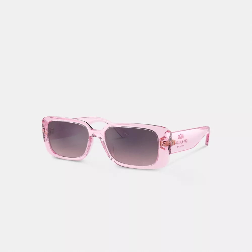 Coach Women's Narrow Rectangle Sunglasses Transparent Pink - Picture 8 of 9